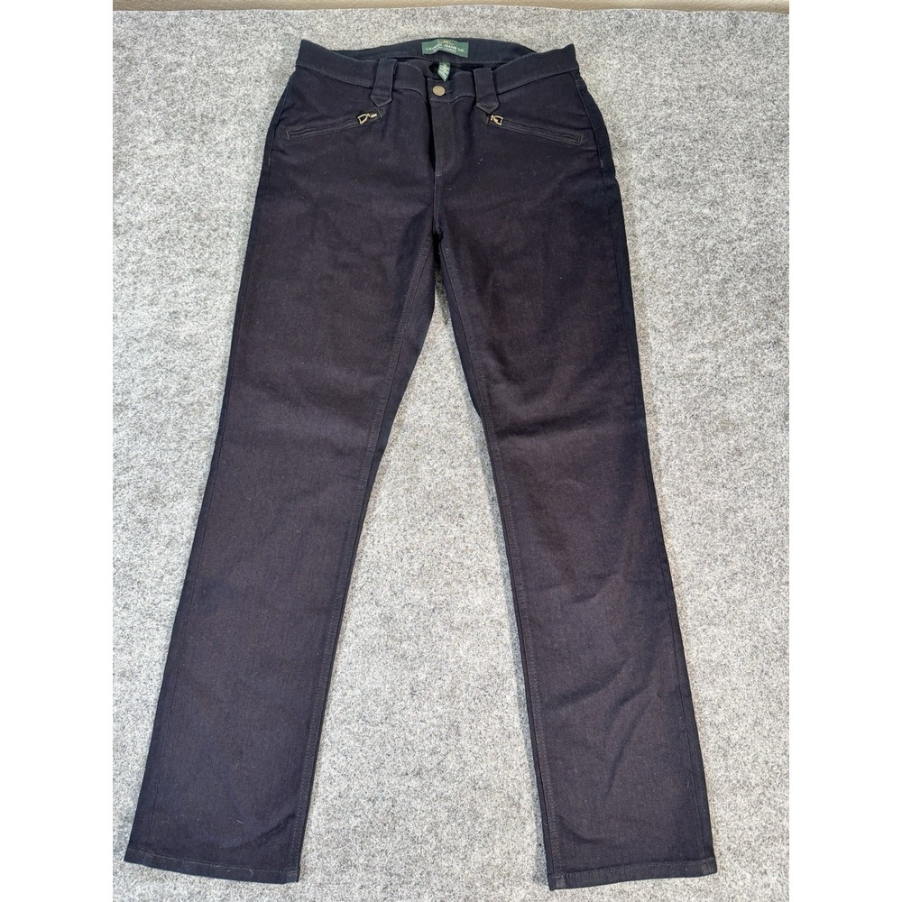 Lauren Jeans Co Ralph Lauren Womens 10 Black Straight Leg Stretch Pants Zip